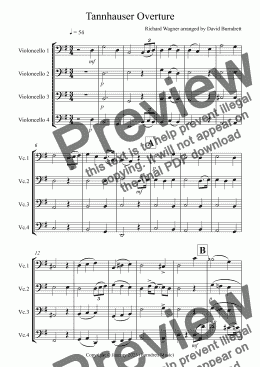 page one of Tannhäuser Overture for Cello Quartet