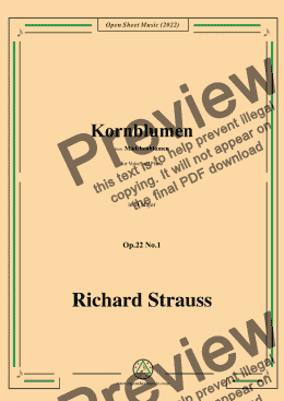 page one of Richard Strauss-Kornblumen,Op.22 No.1,in D Major