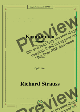 page one of Richard Strauss-Kornblumen,Op.22 No.1,in E flat Major