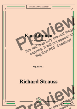 page one of Richard Strauss-Kornblumen,Op.22 No1,in E Major