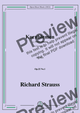 page one of Richard Strauss-Kornblumen,Op.22 No.1,in F Major