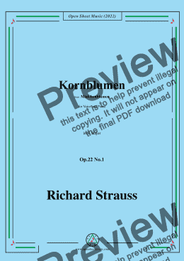 page one of Richard Strauss-Kornblumen,Op.22 No.1,in B Major