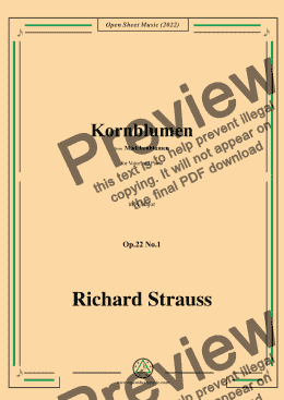 page one of Richard Strauss-Kornblumen,Op.22 No.1,in A Major