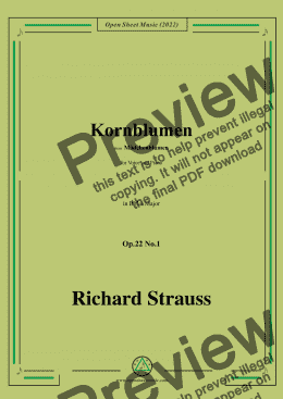 page one of Richard Strauss-Kornblumen,Op.22 No.1,in B flat Major