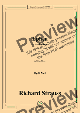 page one of Richard Strauss-Epheu,Op.22 No.3,in G flat Major