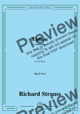 page one of Richard Strauss-Epheu,Op.22 No.3,in D flat Major