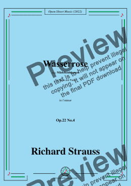 page one of Richard Strauss-Wasserrose,Op.22 No.4,in f minor