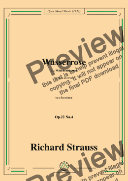 page one of Richard Strauss-Wasserrose,Op.22 No.4,in e flat minor