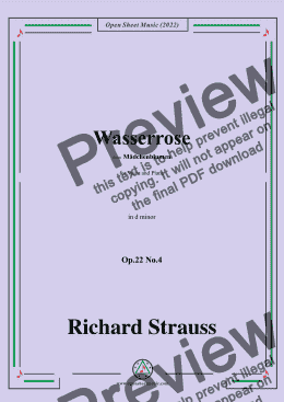 page one of Richard Strauss-Wasserrose,Op.22 No.4,in d minor