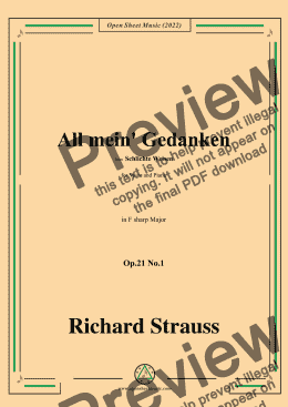 page one of Richard Strauss-All mein' Gedanken,Op.21 No.1,in F sharp Major