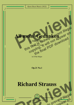 page one of Richard Strauss-All mein' Gedanken,Op.21 No.1,in D flat Major