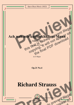 page one of Richard Strauss-Ach weh mir unglückhaftem Mann,Op.21 No.4,in E Major