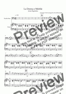 page one of La Donna e Mobile (from Rigoletto) for Double Bass and Piano