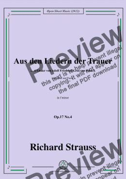 page one of Richard Strauss-Aus den Liedern der Trauer,in f minor,Op.17 No.4