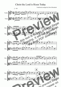 page one of Christ the Lord is Risen Today for Violin and Viola Duet