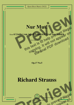 page one of Richard Strauss-Nur Mut!,in D flat Major,Op.17 No.5