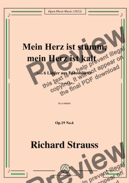 page one of Richard Strauss-Mein Herz ist stumm,mein Herz ist kalt,in a minor