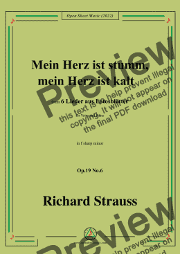 page one of Richard Strauss-Mein Herz ist stumm,mein Herz ist kalt,in f sharp minor