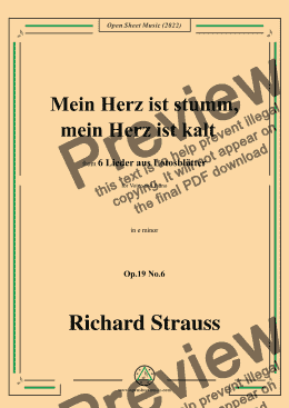 page one of Richard Strauss-Mein Herz ist stumm,mein Herz ist kalt,in e minor