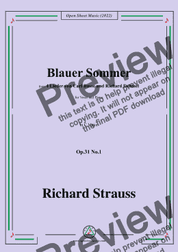 page one of Richard Strauss-Blauer Sommer,in C Major,Op.31 No.1