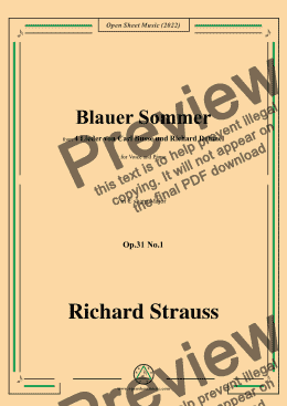 page one of Richard Strauss-Blauer Sommer,in C sharp Major,Op.31 No.1