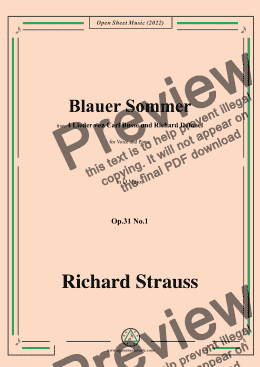 page one of Richard Strauss-Blauer Sommer,in D Major,Op.31 No.1