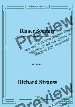 page one of Richard Strauss-Blauer Sommer,in B flat Major,Op.31 No.1