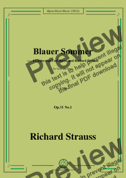 page one of Richard Strauss-Blauer Sommer,in A Major,Op.31 No.1