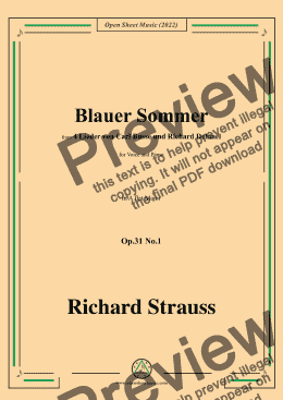 page one of Richard Strauss-Blauer Sommer,in A flat Major,Op.31 No.1