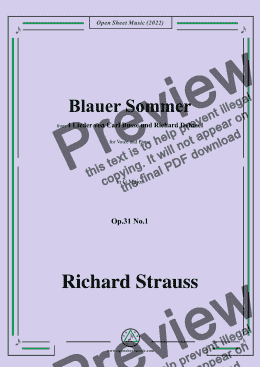 page one of Richard Strauss-Blauer Sommer,in G Major,Op.31 No.1