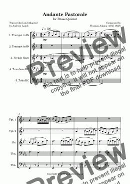 page one of Thomas Adams | Andante Pastorale | Brass Quintet