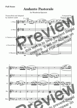 page one of Thomas Adams | Andante Pastorale | for Wind Quintet