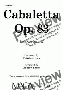 page one of Théodore Lack | Cabaletta Op. 83 (arr. for Brass Quintet)