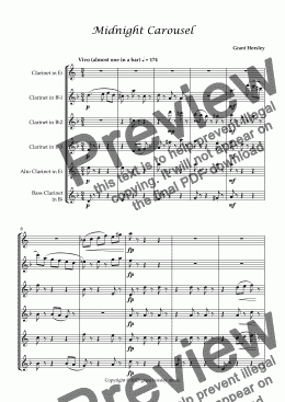 page one of  "Midnight Carousel" for Clarinet Choir