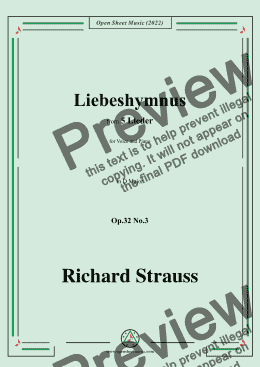 page one of Richard Strauss-Liebeshymnus,in D Major,Op.32 No.3