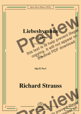 page one of Richard Strauss-Liebeshymnus,in E Major,Op.32 No.3