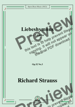 page one of Richard Strauss-Liebeshymnus,in B flat Major,Op.32 No.3