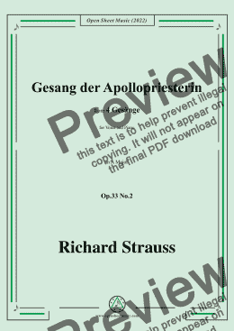 page one of Richard Strauss-Gesang der Apollopriesterin,in A Major,Op.33 No.2