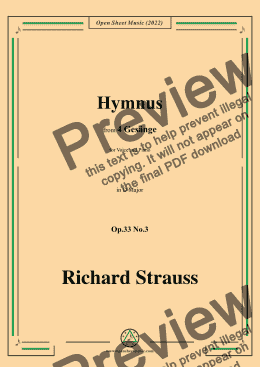 page one of Richard Strauss-Hymnus,in D Major,Op.33 No.3