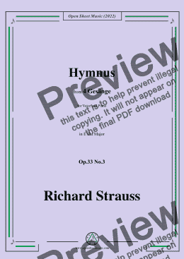 page one of Richard Strauss-Hymnus,in E flat Major,Op.33 No.3