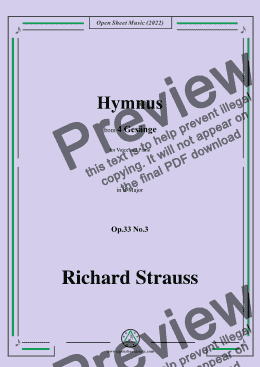 page one of Richard Strauss-Hymnus,in B Major,Op.33 No.3