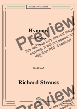 page one of Richard Strauss-Hymnus,in A Major,Op.33 No.3