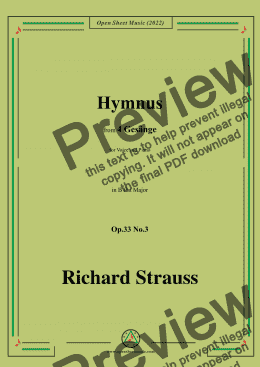 page one of Richard Strauss-Hymnus,in B flat Major,Op.33 No.3