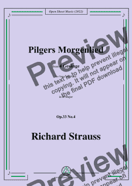 page one of Richard Strauss-Pilgers Morgenlied,in D Major,Op.33 No.4