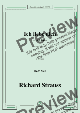 page one of Richard Strauss-Ich liebe dich,in D Major,Op.37 No.2