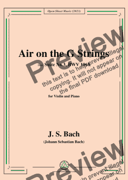 page one of J. S. Bach-Air on the G Strings,from 'Suite No.3,BWV 1068,in D Major