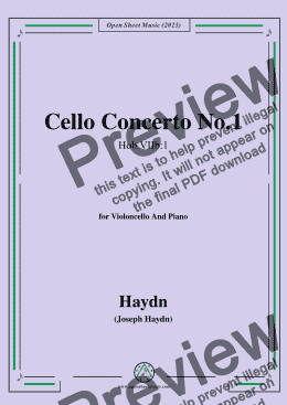 page one of Haydn-Cello Concerto No.1,in C Major,Hob.VIIb:1,for Cello and Piano