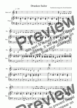 page one of Drunken Sailor for French Horn and Piano