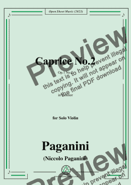 page one of Paganini-Caprice No.2,Op.1 No.2,in b minor,for Solo Violin