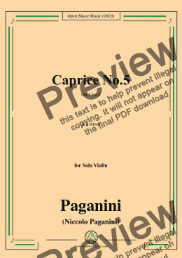 page one of Paganini-Caprice No.5,Op.1 No.5,in a minor,for Solo Violin